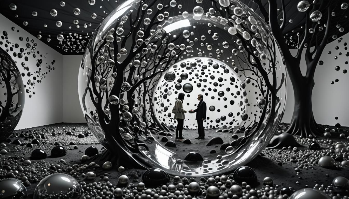 Monochrome Miniature World Inside Pulsating Bubble