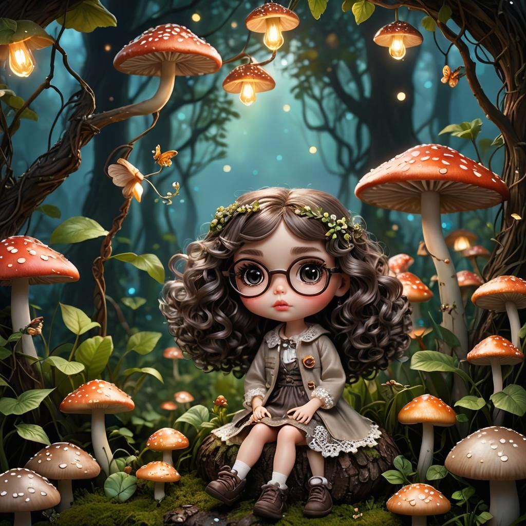 Mini Blythe Doll on Mushroom: Fantasy Matte Painting