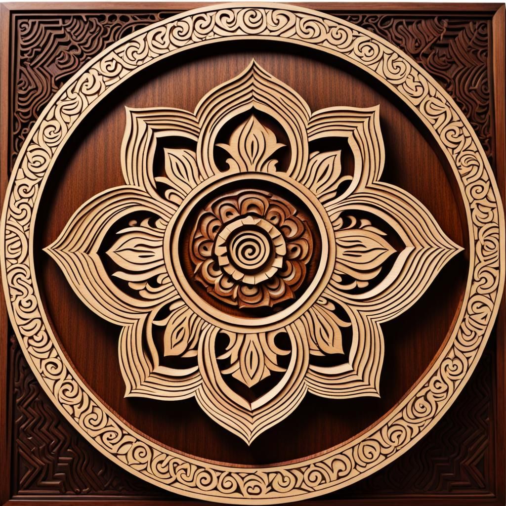 Zen Harmony: Carved Wooden Mandala Design