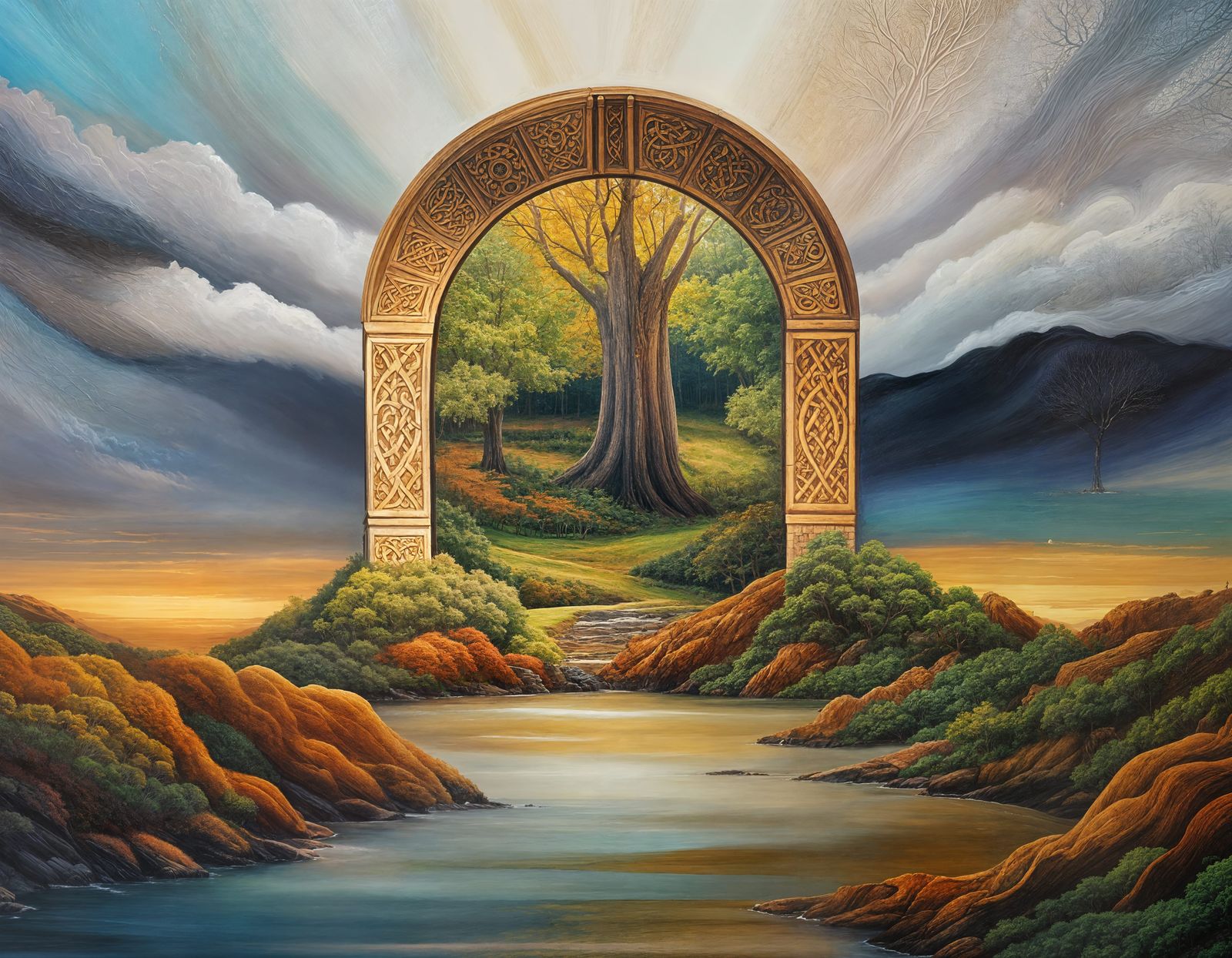 Ethereal Celtic Landscape Through Window of Glory