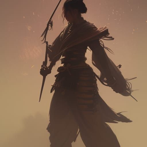 Detailed Female Samurai Concept Art in Dark Fantasy Style