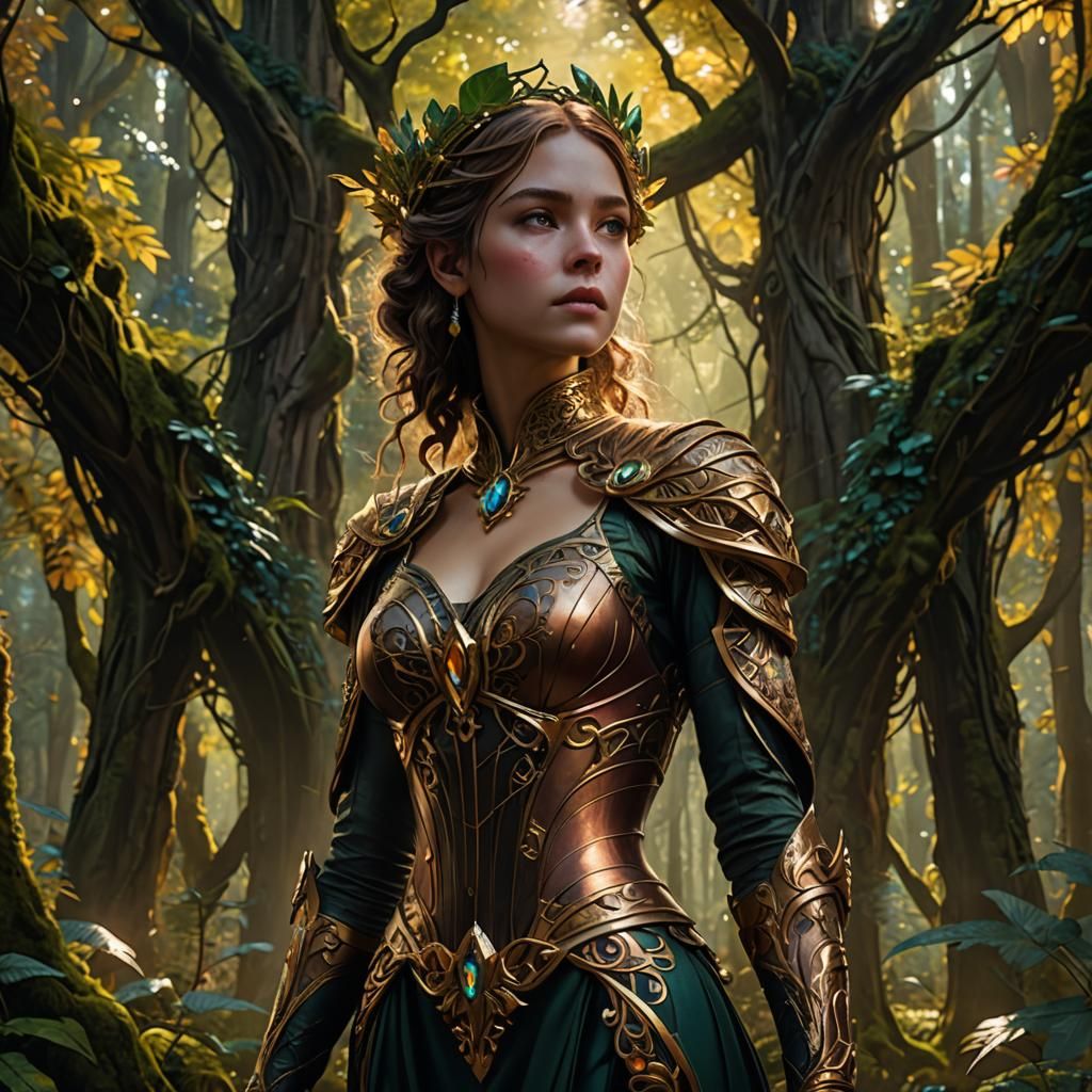 Art Nouveau Woman in Mystical Forest, Rutkowski Style