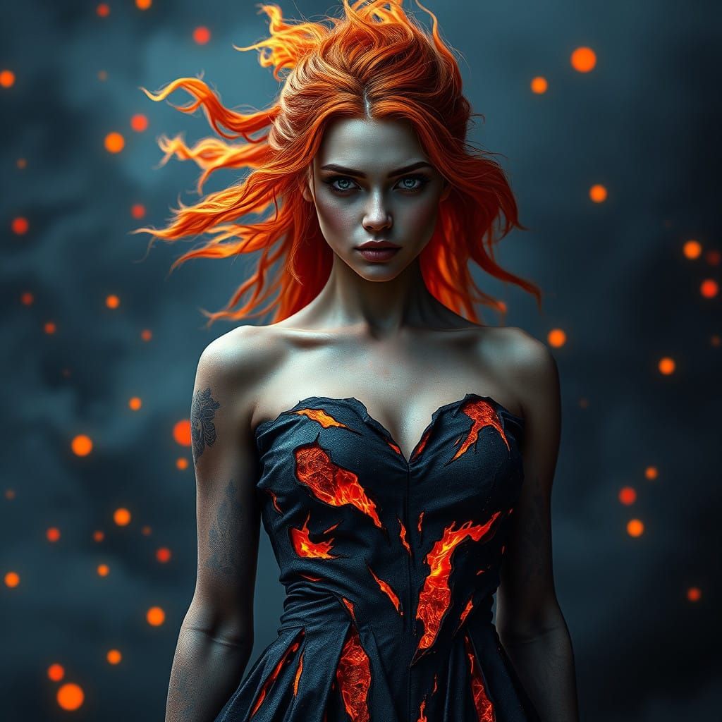 Fiery Red Haired Goddess in Flames
