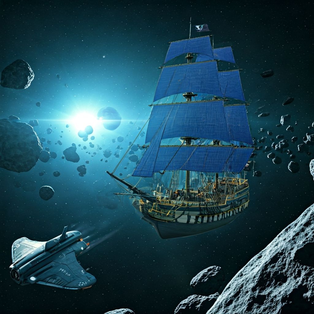 Pirate Space Galleon Flees Asteroid Field Chase