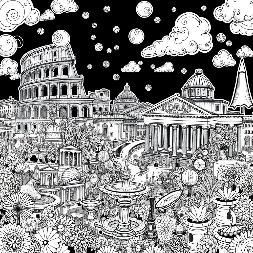 Detailed Doodle Drawing of Rome in Maximalist Style