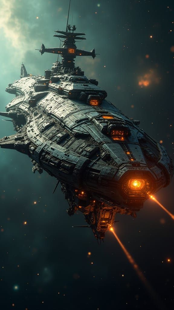 Colossal Futuristic Spaceship in Deep Space