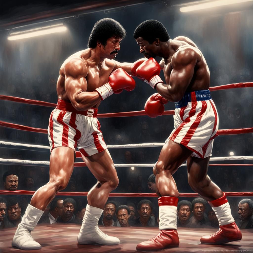 Rocky Balboa engages Apollo Creed in the boxing ring- Rocky