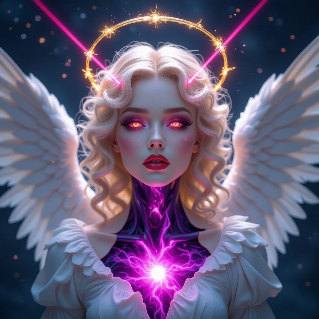 Ethereal Angelic Portrait with Laser Eyes & Plasma Stream