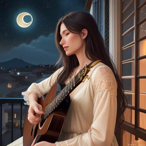 Romantic Guitar Serenade Under a Starry Night Sky
