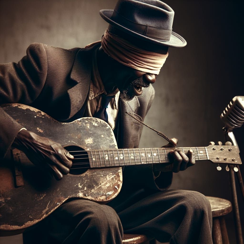 Blind Bluesman Plays Soulful Guitar
