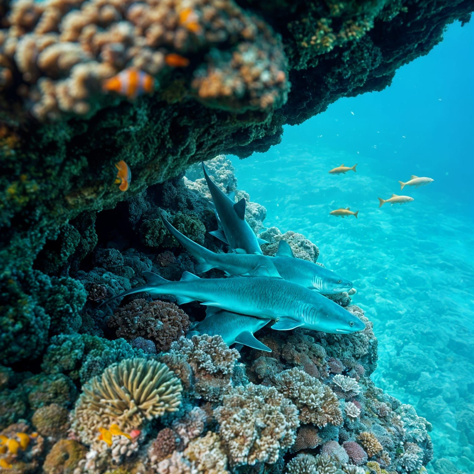 Whitetip Reef Sharks Cuddle Puddle on Ocean Reef