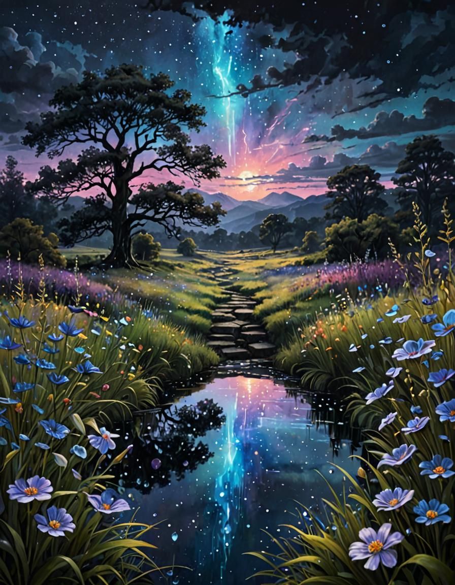 Ancient Well Under Moody Sky in Oil Painting