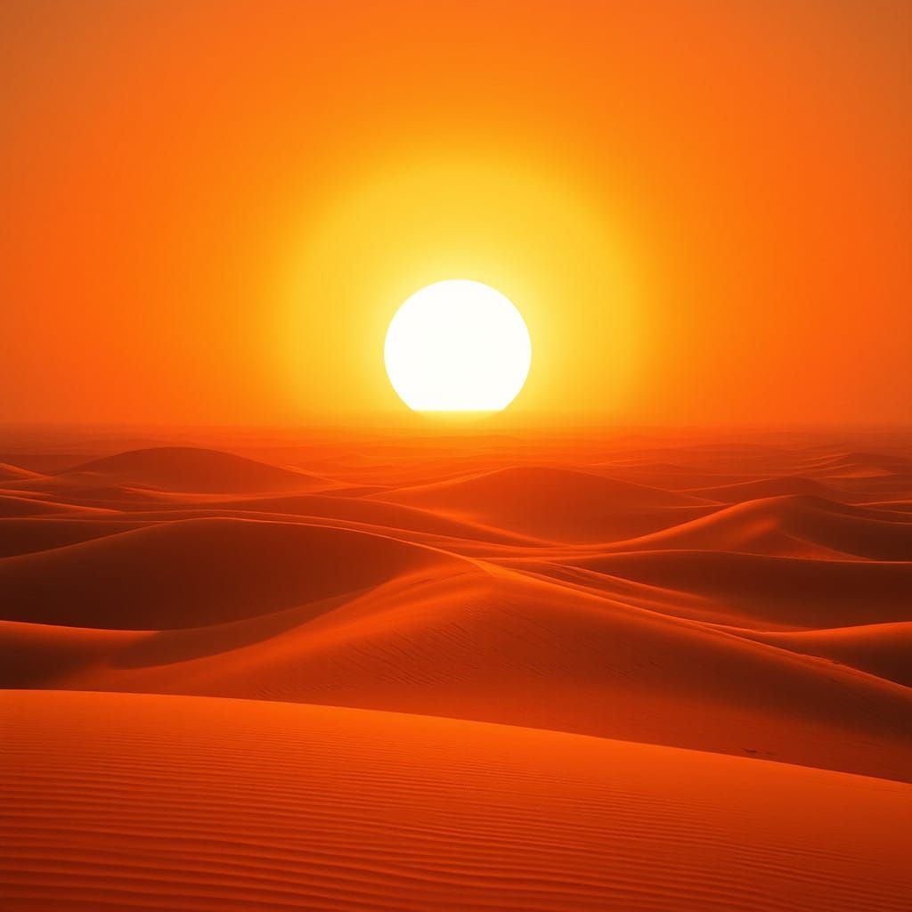 Surreal Desert Dreamscape with Glitching Holographic Sunrise