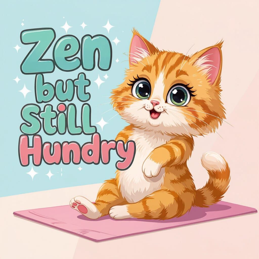 Fluffy Cat Yoga on Pastel Mat in Vector Style