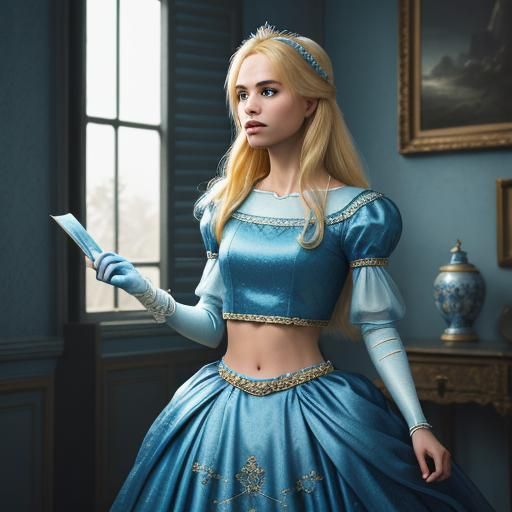 Cinderella in Blue Crop Top, Hyperrealistic Image