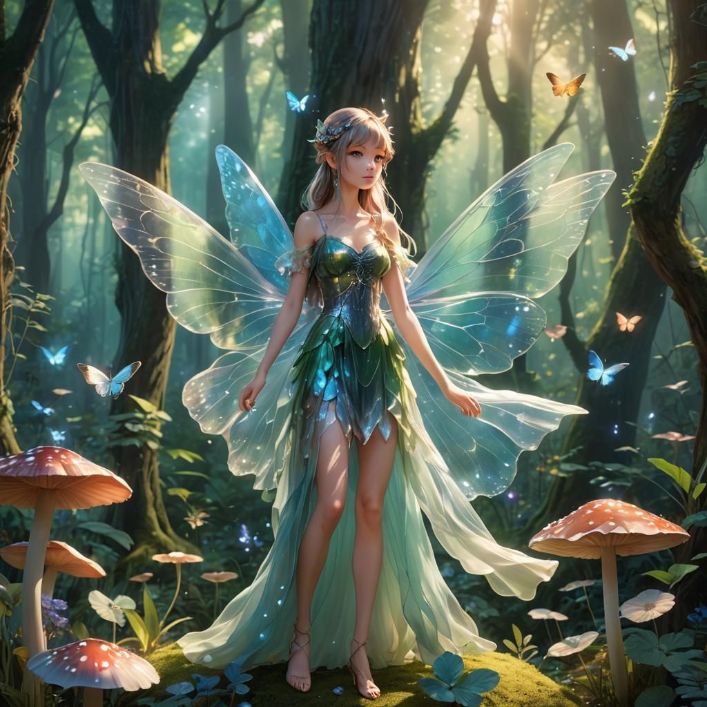 Anime Fairy in Forest, 3D Rendered Art