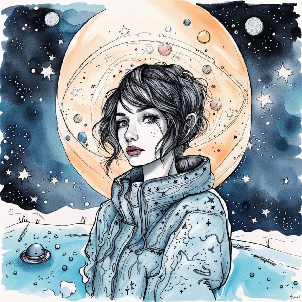 Dreamy Ice Fishing Scene with Celestial View