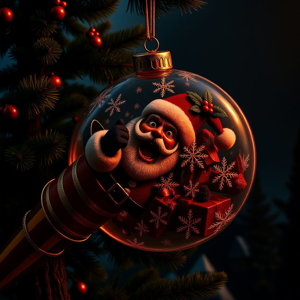 Santa Claus Blasts Through Christmas Ornament