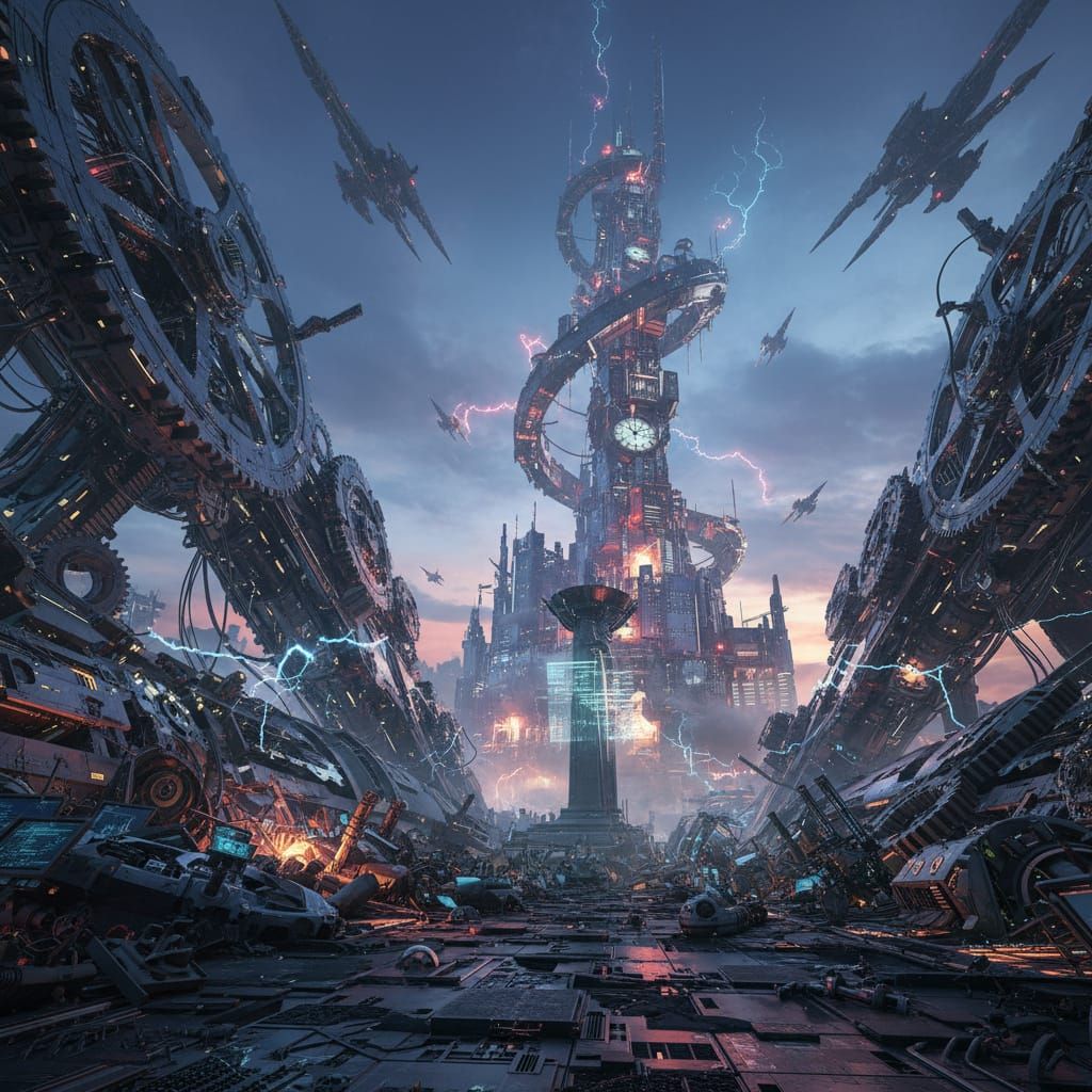 Futuristic Sci-Fi World Gone Mad with Intricate Mechanical D...