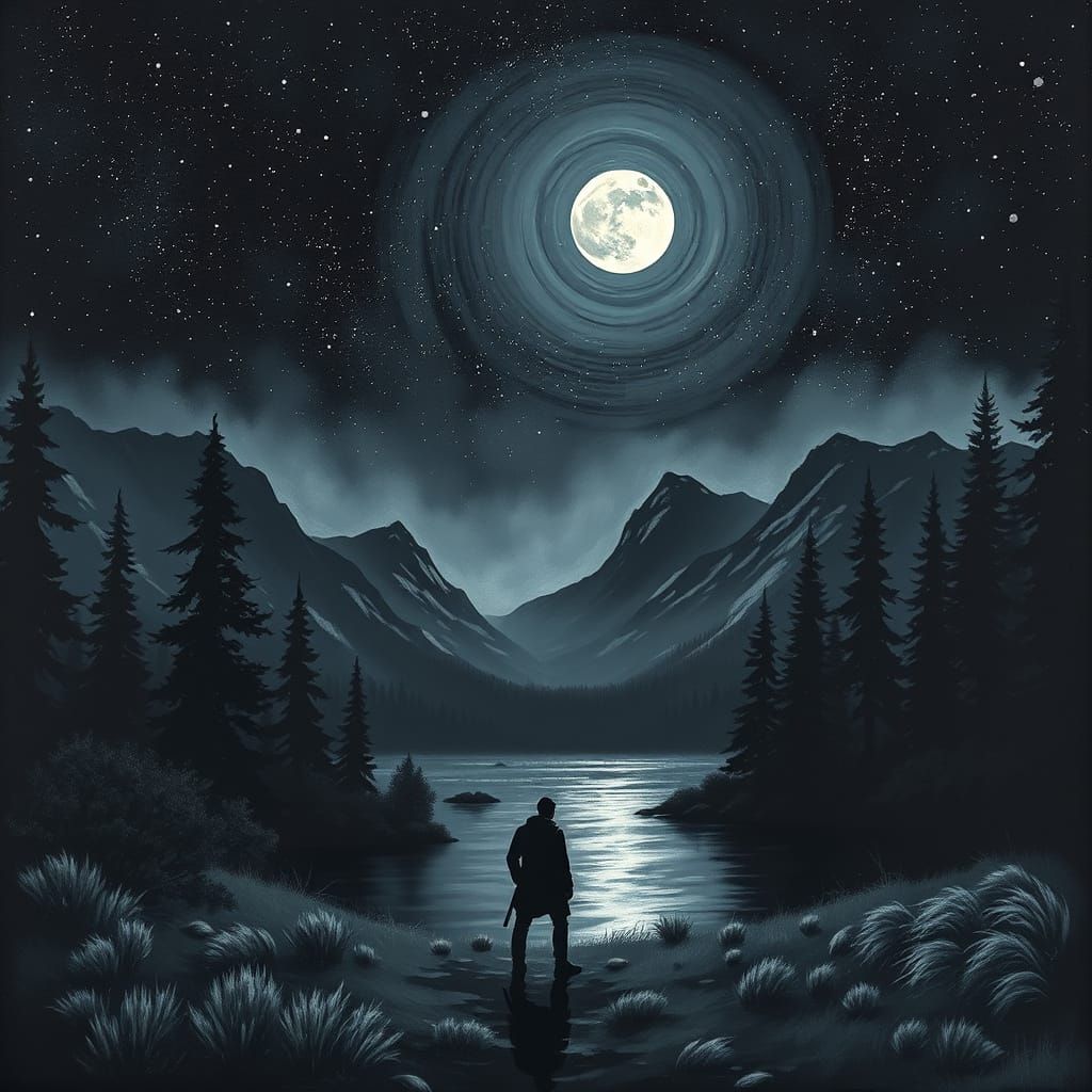 Mystical Night Sky Reflection in Park Landscape