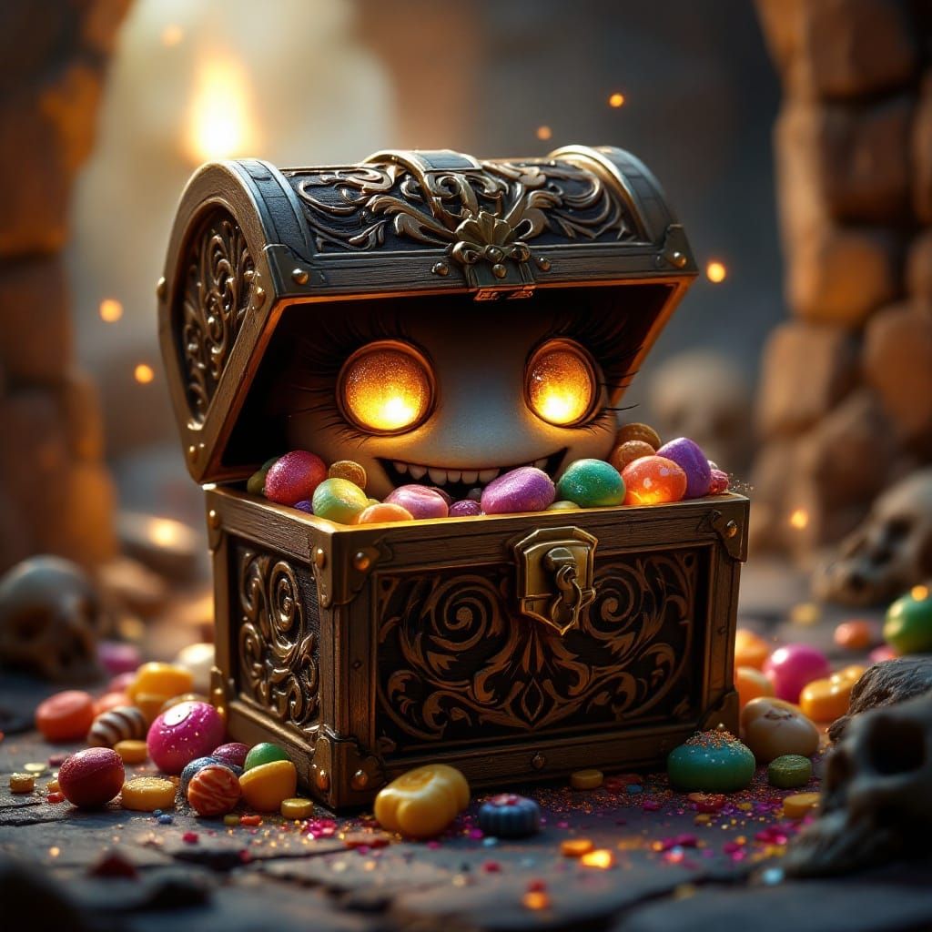 Charming Treasure Chest Mimic with Whimsical Treasure Trove