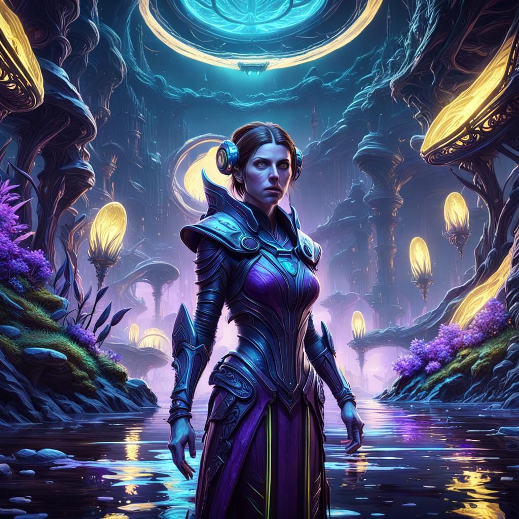 Bioluminescent Woman on Alien World, Detailed Concept Art