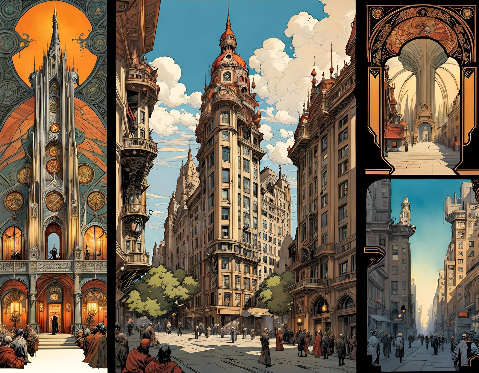 Art Nouveau Comic Book Panel by Doran, Kaluta, Adams