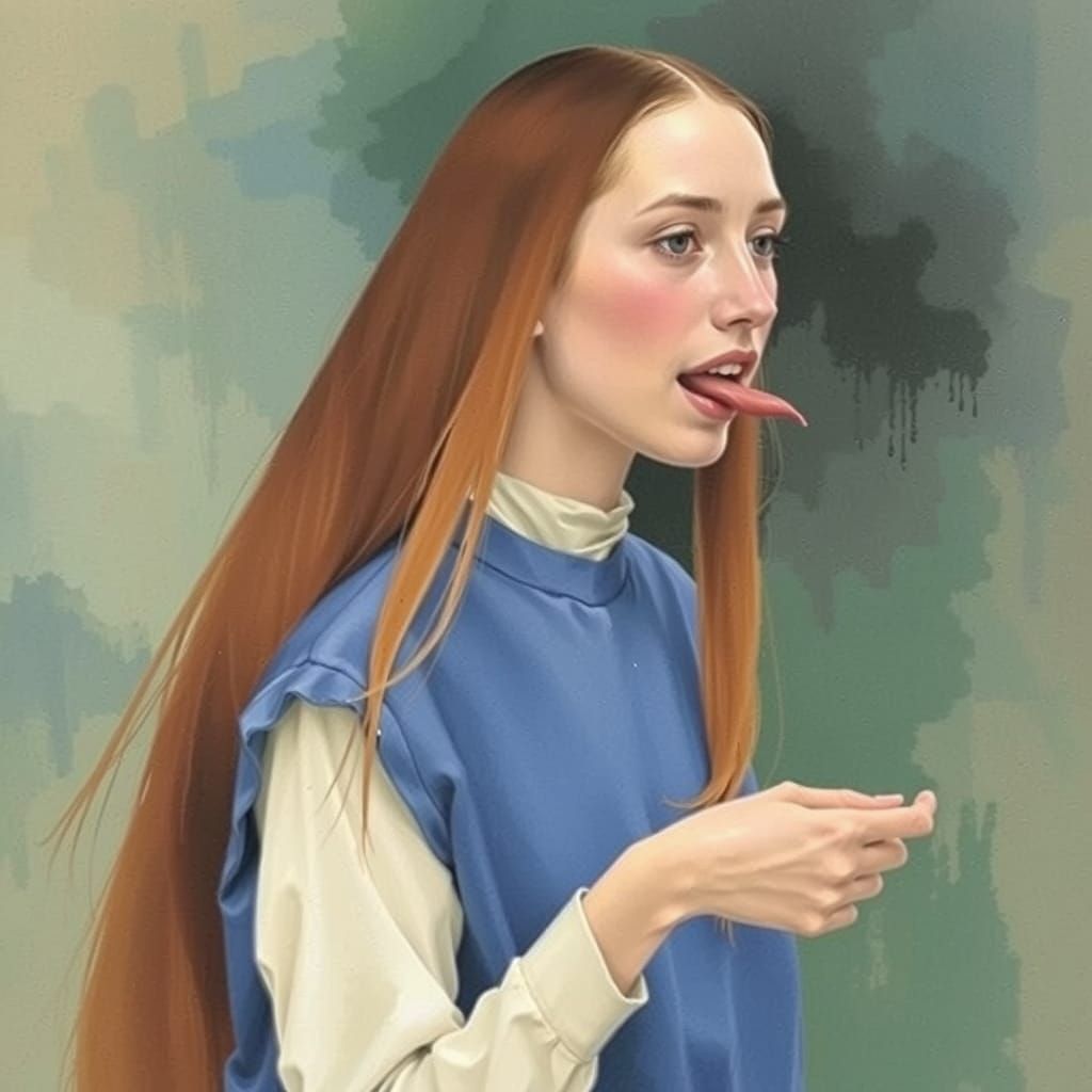 Woman Sticking Tongue Out in Gouache Style