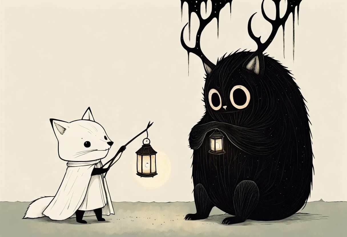 Cute Spooky Child Meets Nervous Monster in Faded Colors