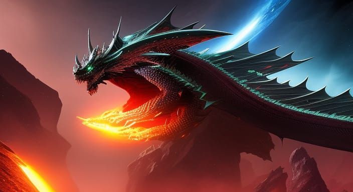 Epic Black Dragon in Deep Space Fantasy Art
