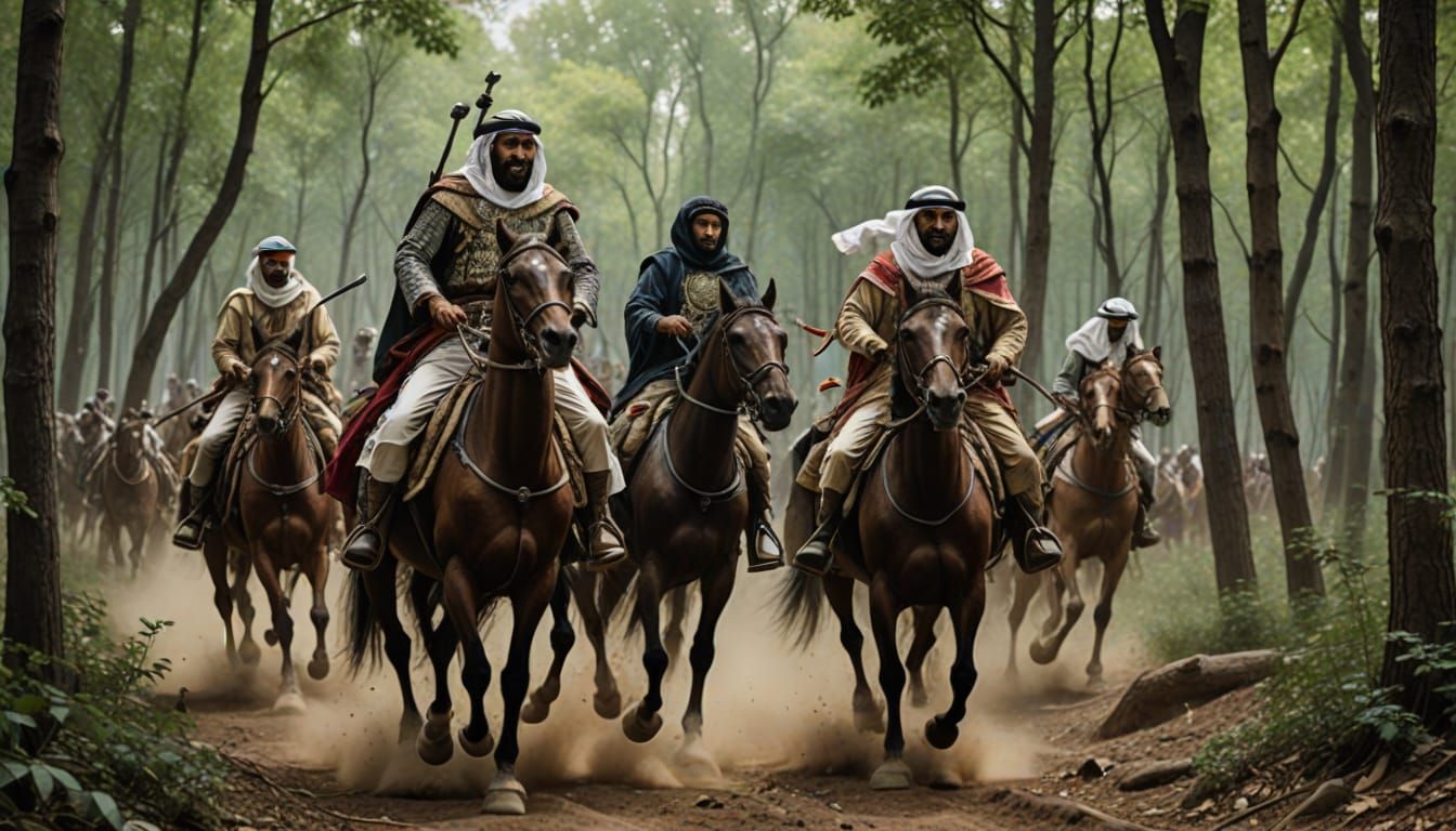 Mighty Arab Warriors Ride Out of the Forest Fog