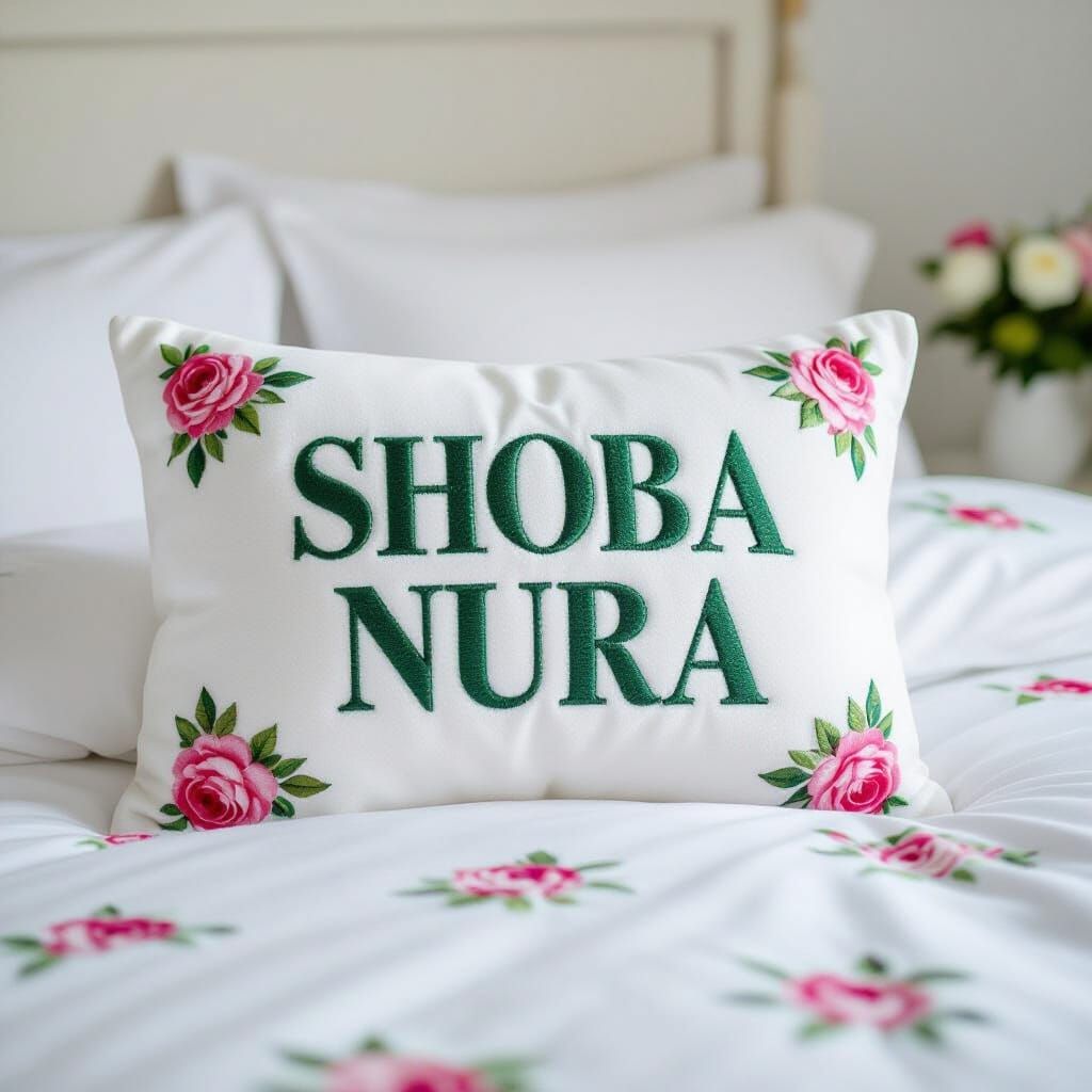 Personalized White Pillow with Emerald Green Embroidery