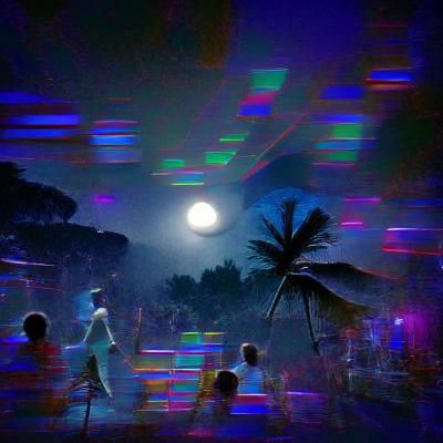 Moonlit Scene with Disco Lighting Effect