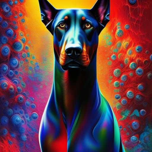 Hyperdetailed Doberman Portrait with Oil and Gouache