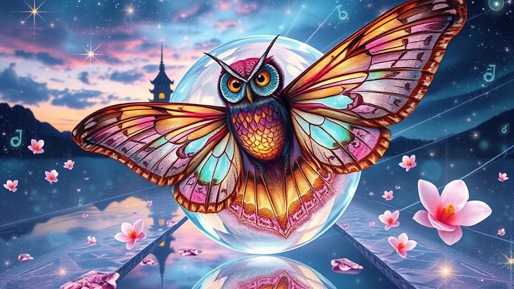 Iridescent Moth in Infinite Corridor, Escher Style