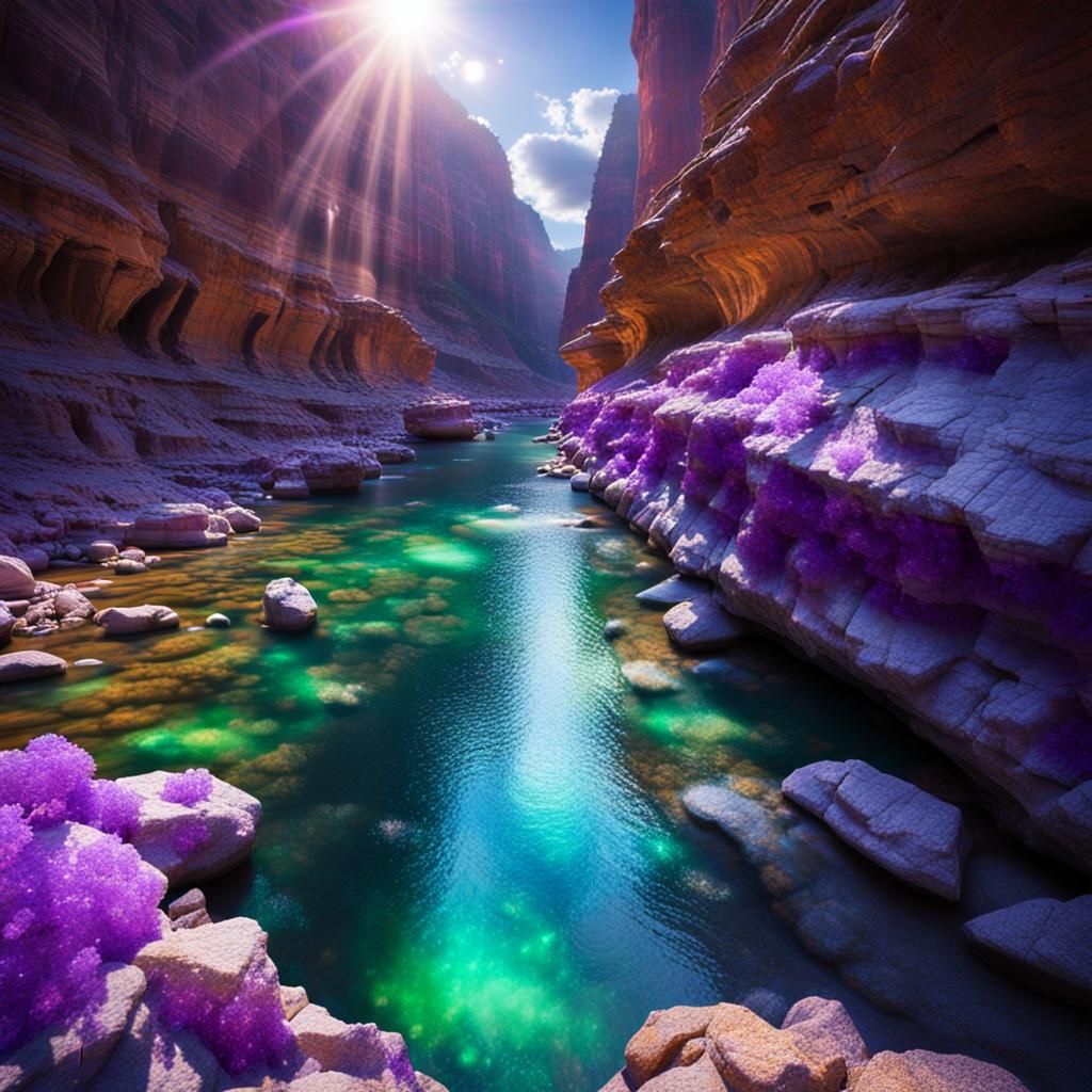 Amethyst and Emerald Canyon Landscape in Vibrant Colors