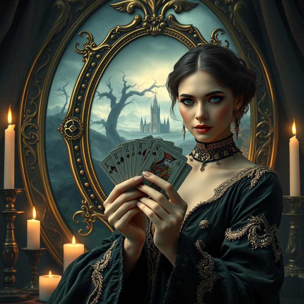 Woman Reveals Hidden Truth with Cards in Front of Mystical M...