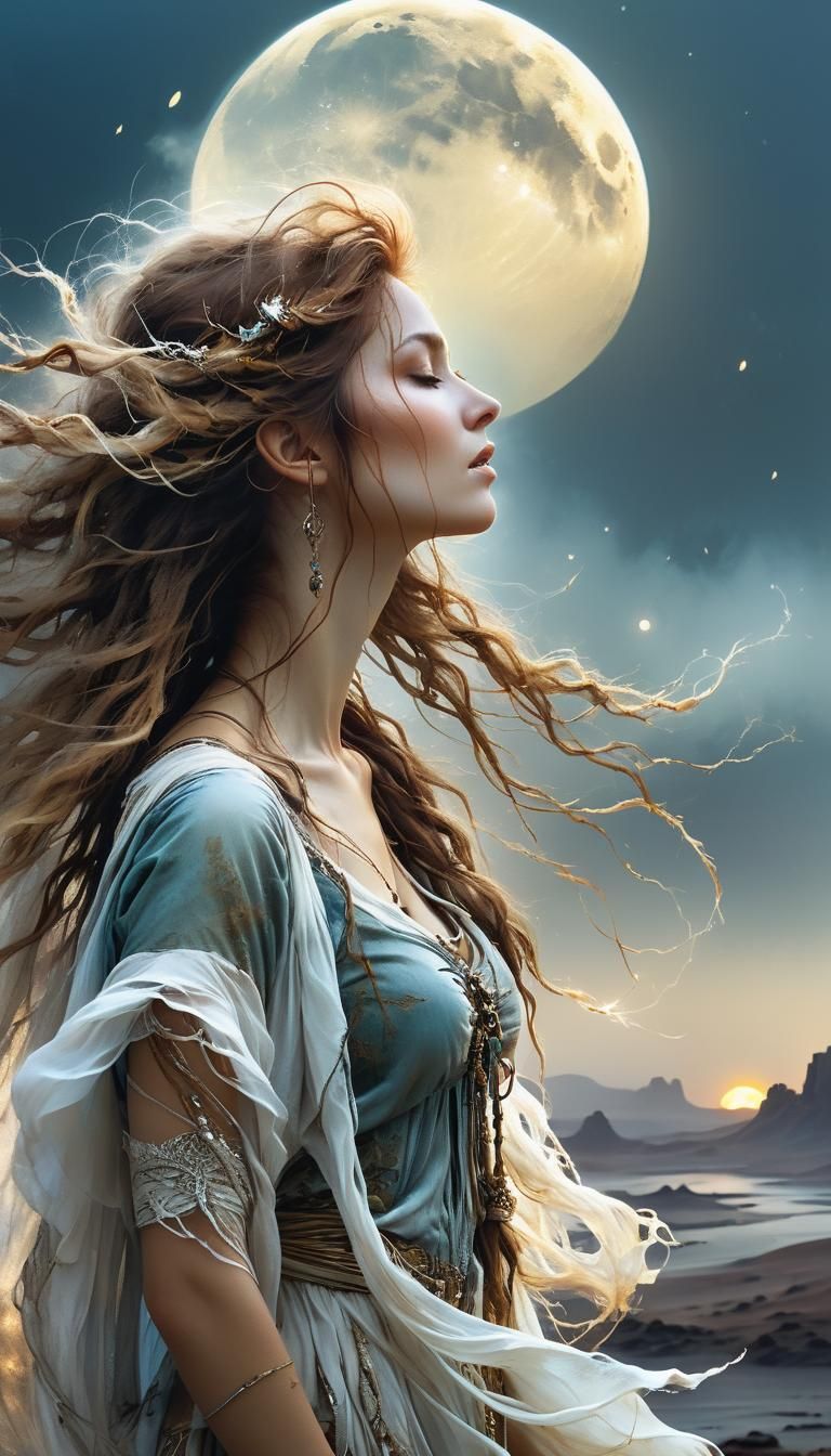 Briar Wisp Woman in Misty Desert Oasis