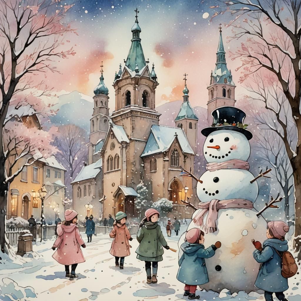 Whimsical Winter Scene in Ghibli Style