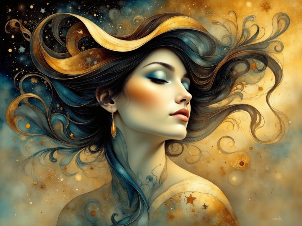 Surreal Woman Portrait in Art Nouveau Style