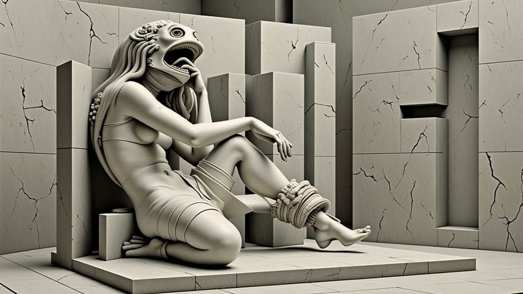 Surreal Cubist Marble Sculpture of a Mermaid