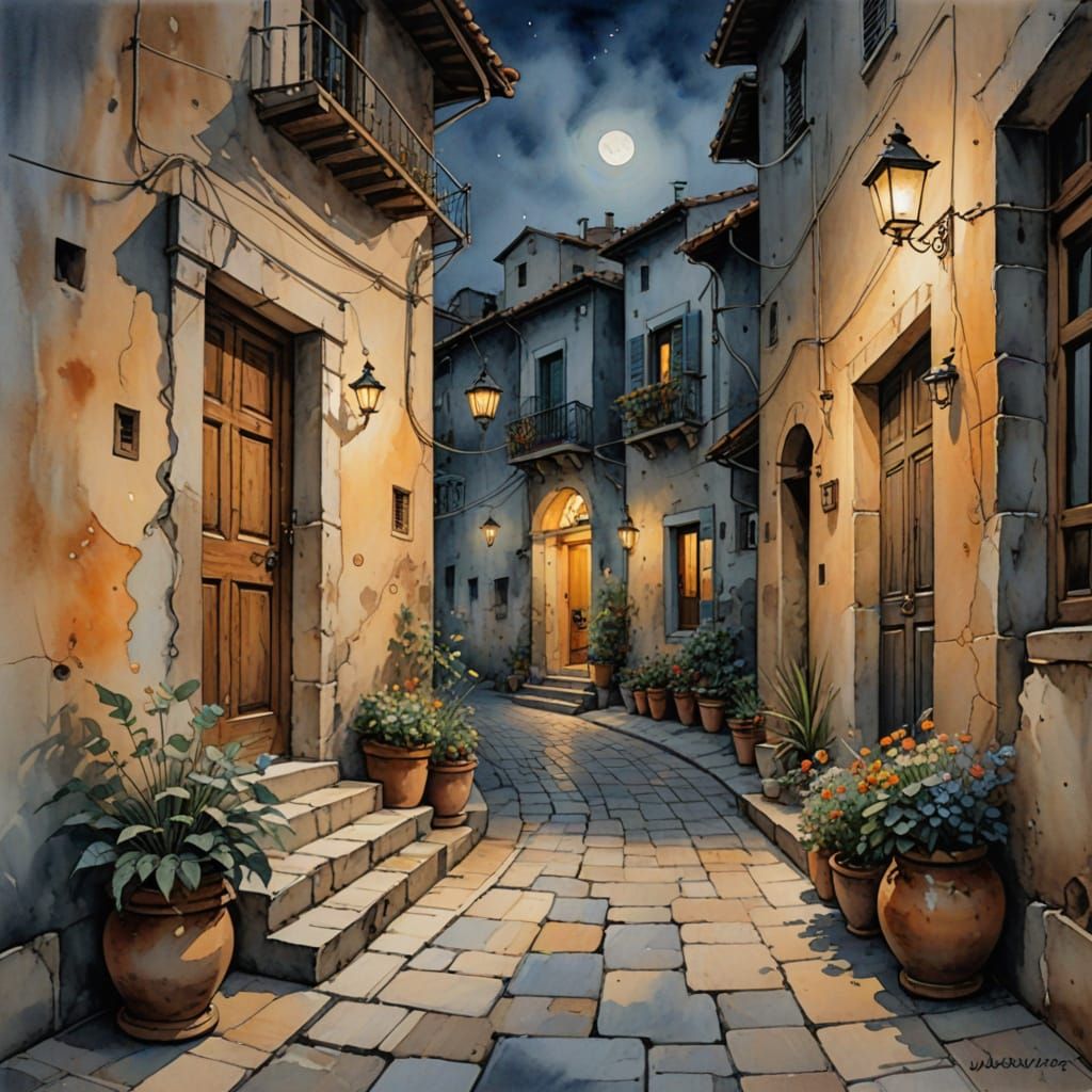 dreamy village at night