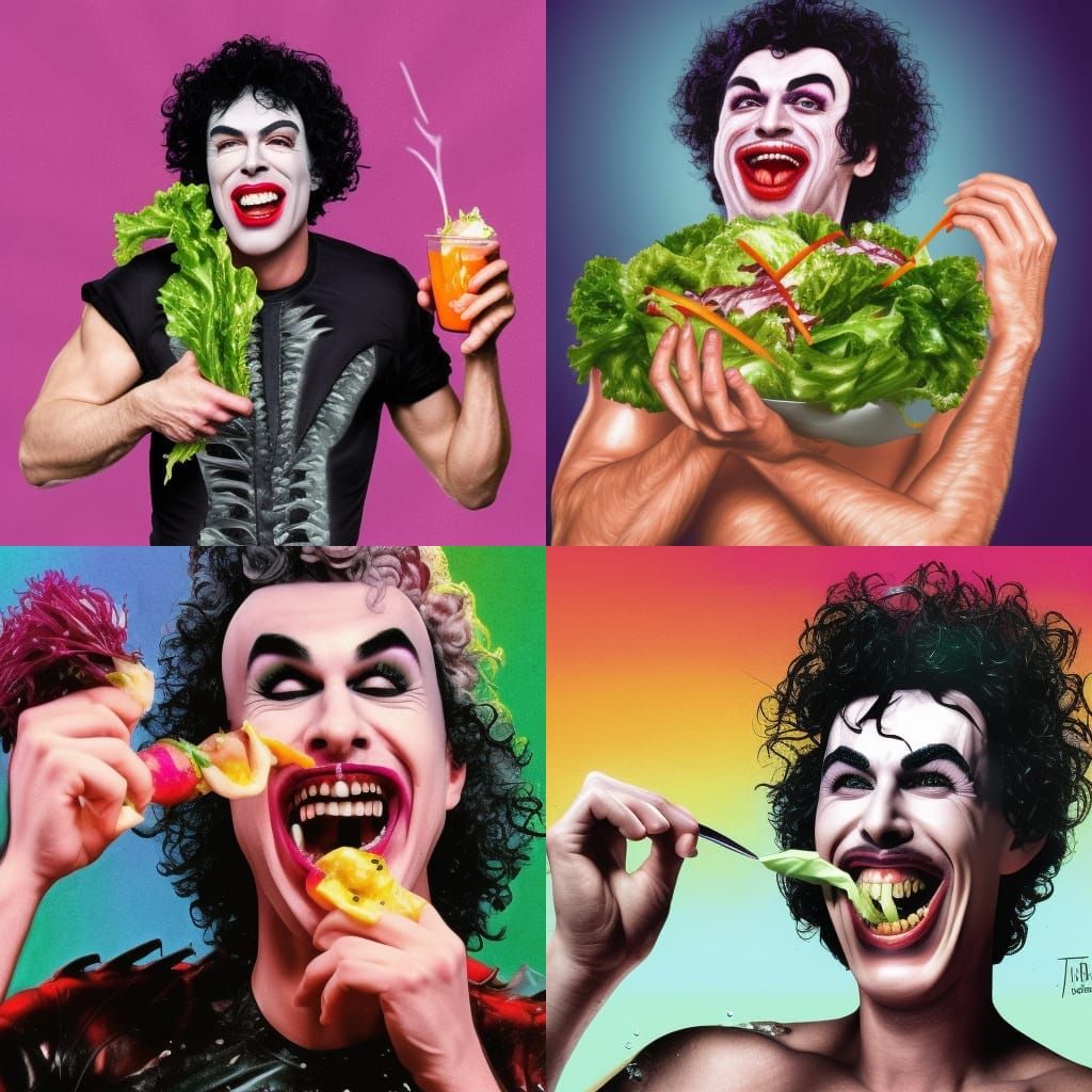 Frank n Furter Laughing: Hyperrealistic Splash Art