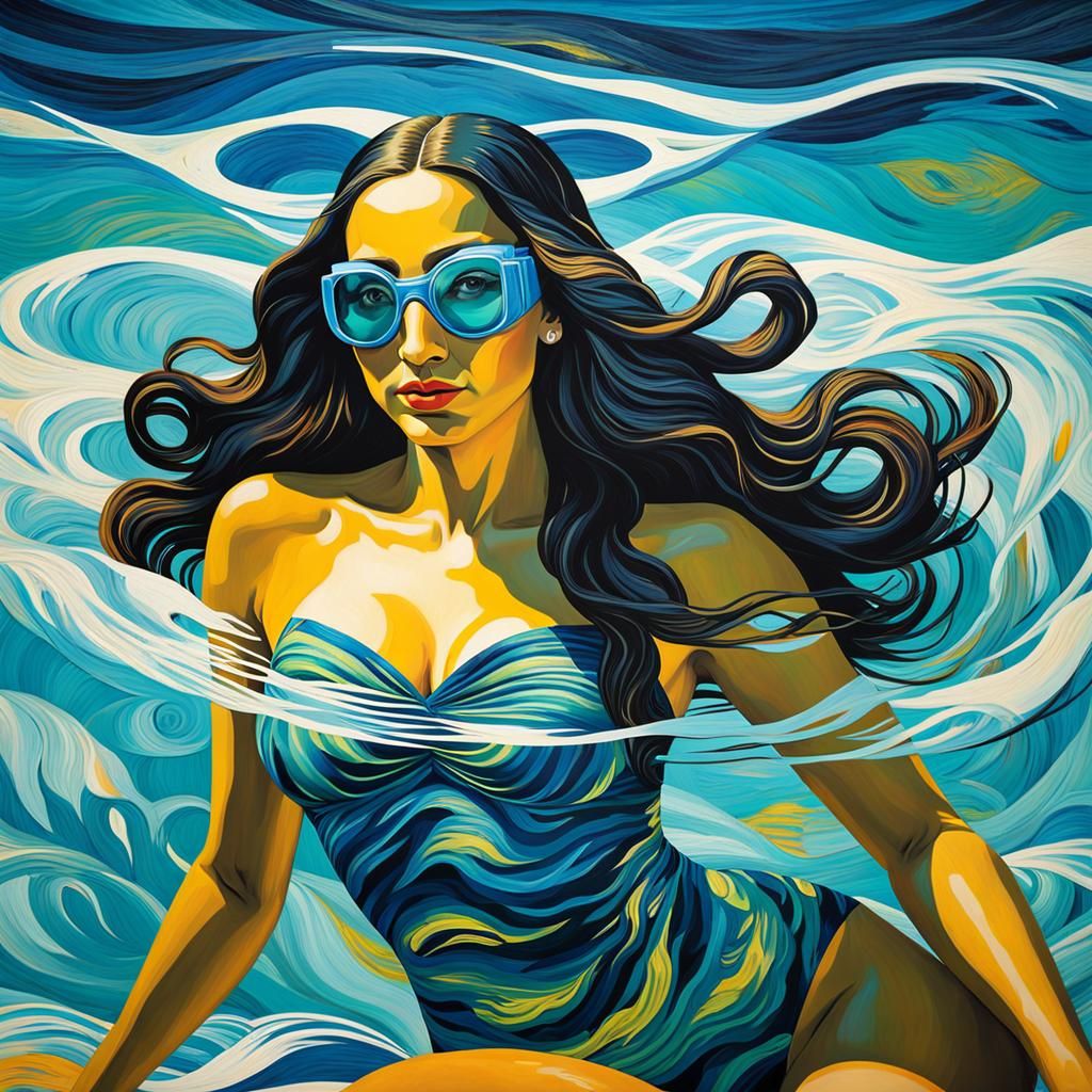 Mona Lisa Swimming: A Van Gogh-Style Reimagining
