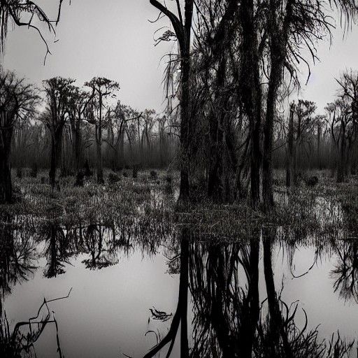 Surreal Swamp Forest Megapolis with Long-Legged Elephants