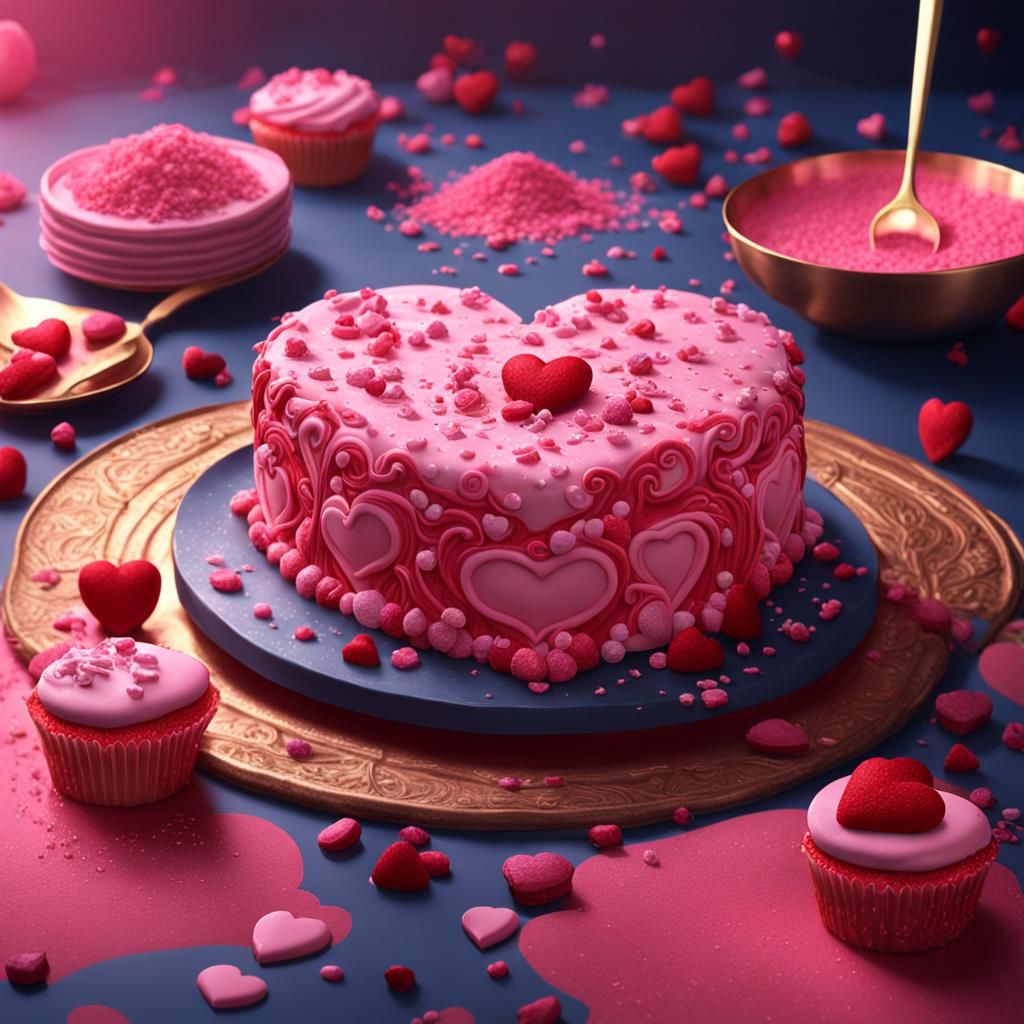 Heart Red Velvet Cake: Detailed Matte Painting