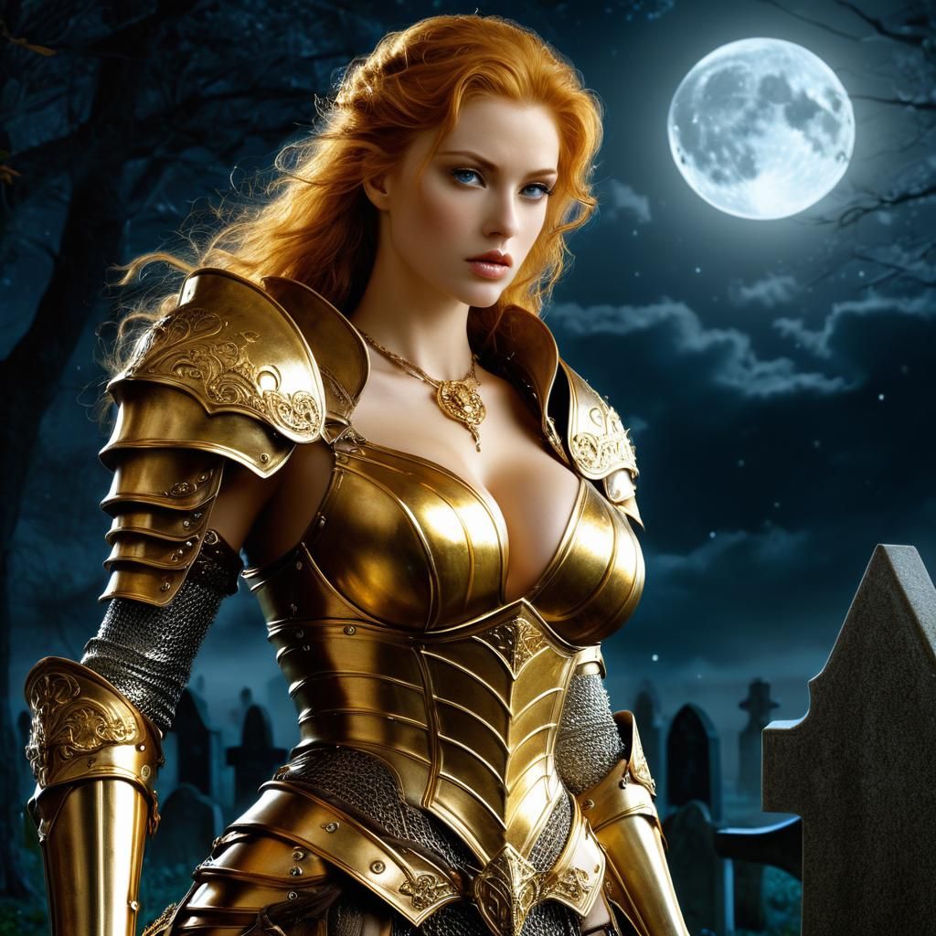 Ginger Knight in Graveyard, Luis Royo Style