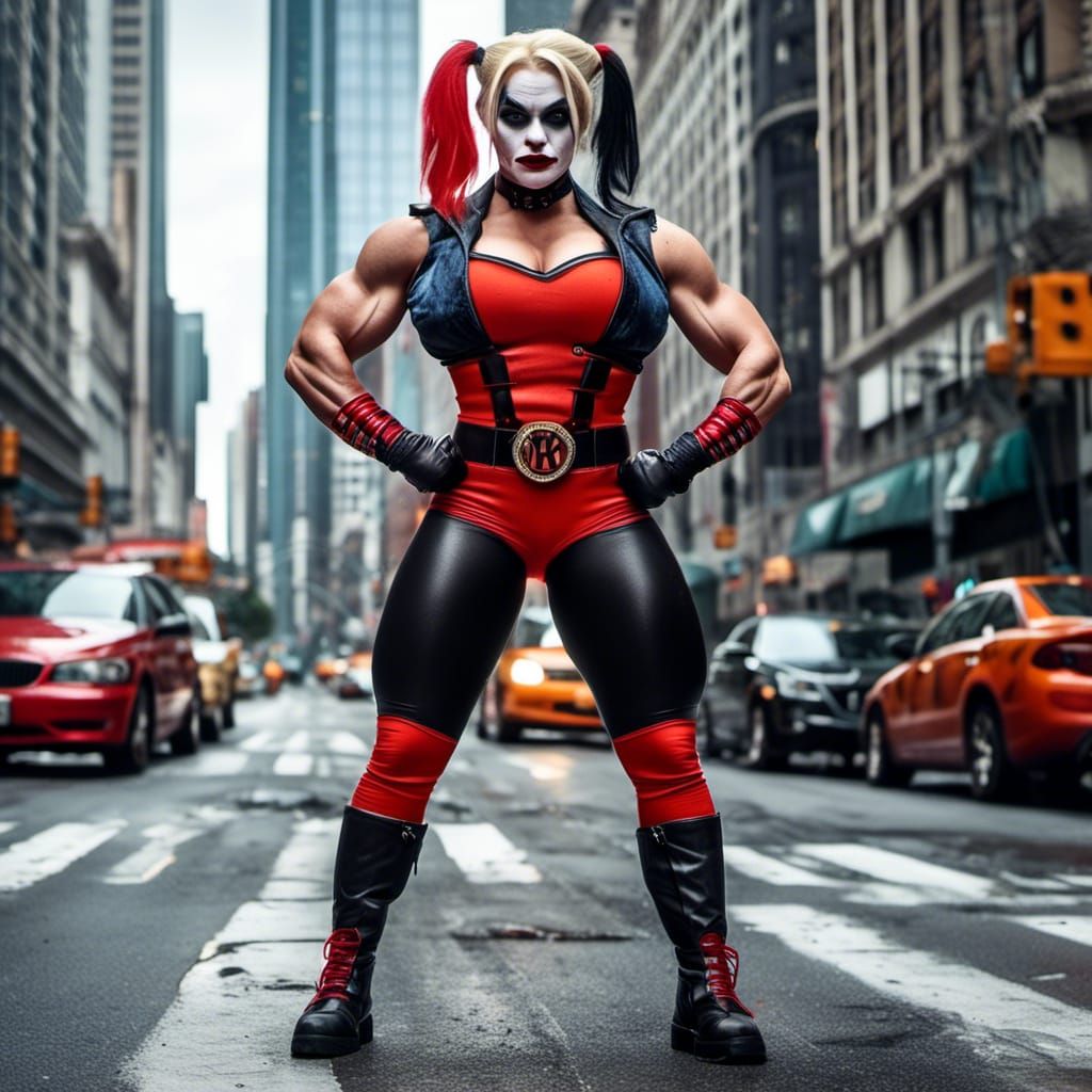 Harley Quinn as Bodybuilder in Hyperreal Photography