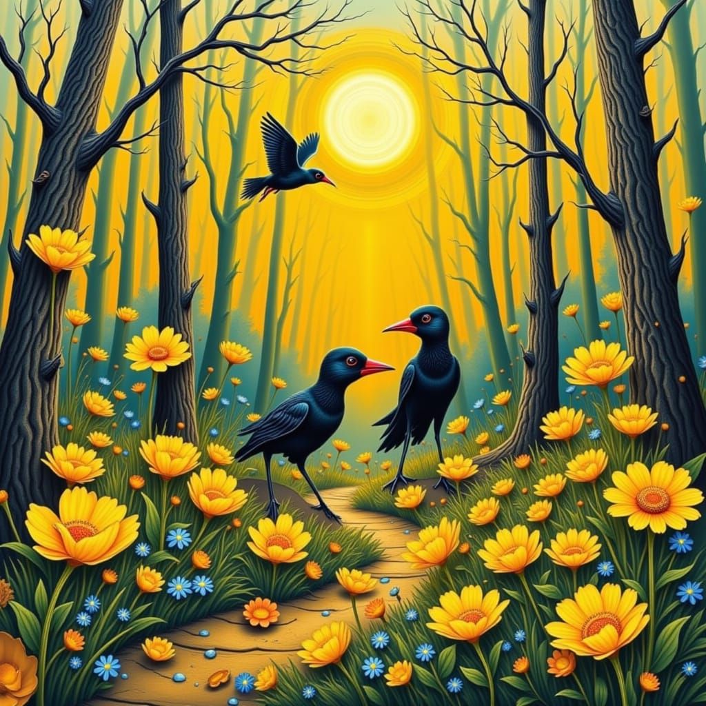 Yellow Whimsical Caricature in Cartoon Style