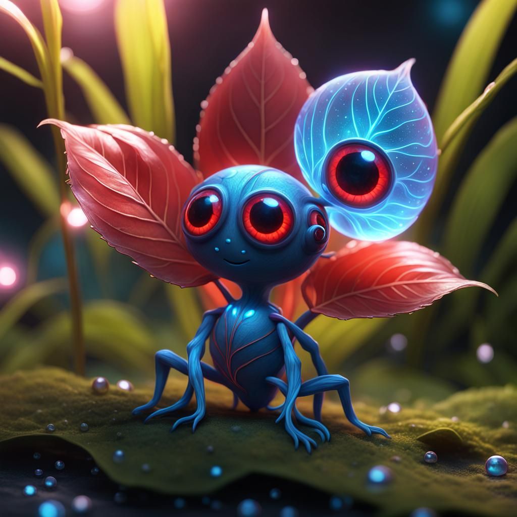 Bioluminescent Fantasy Plant with Large Eyes